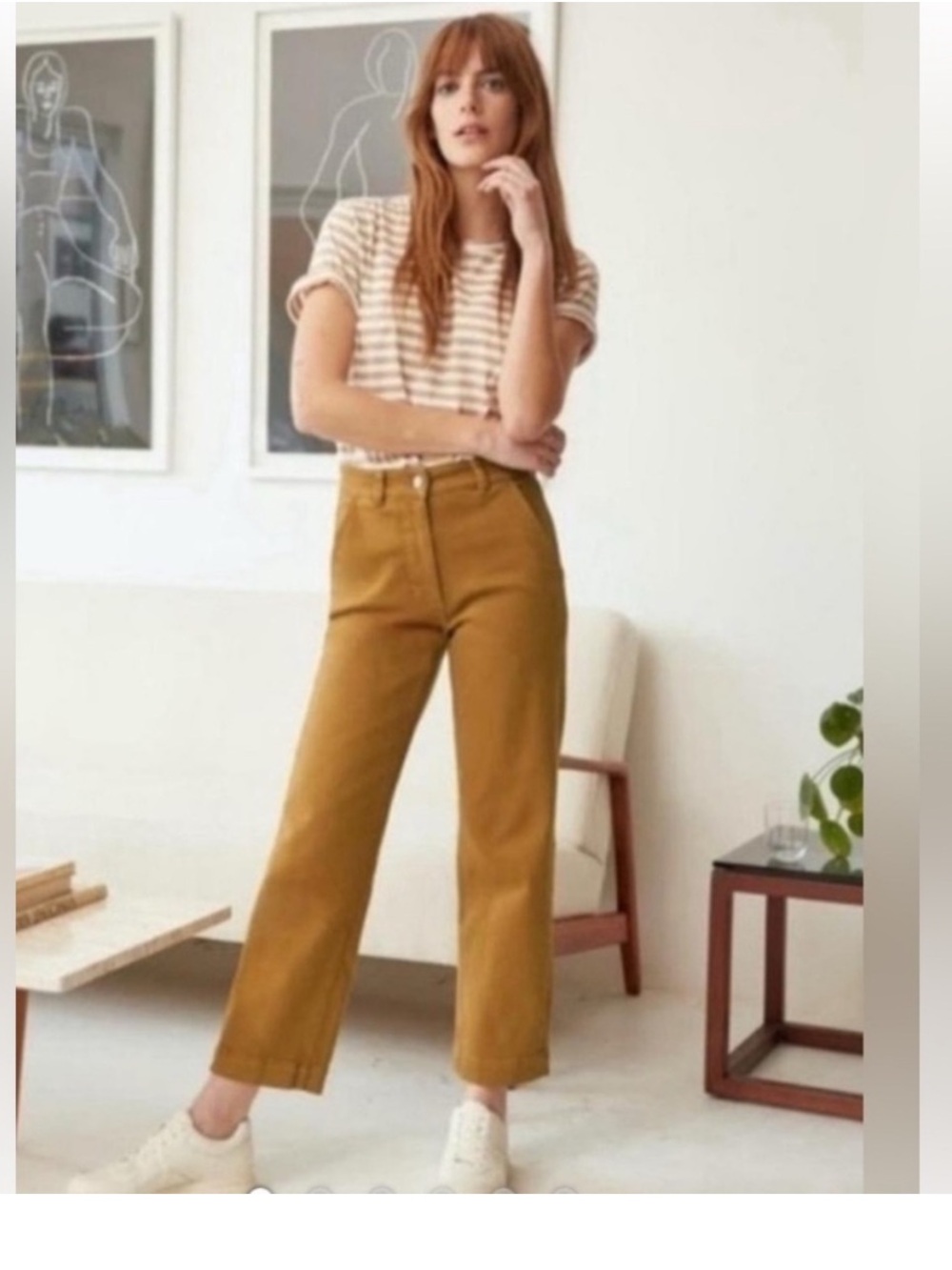 Everlane Cropped Straight-Leg Pants in Mustard Brown